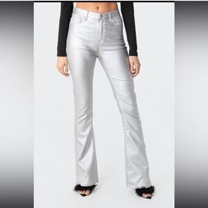 Luna Faux Leather Flare Jeans from EDIKTED Size Medium Silver